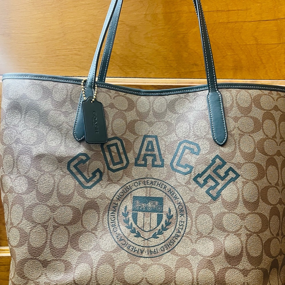 Coach Tan and Blue Signature Tote